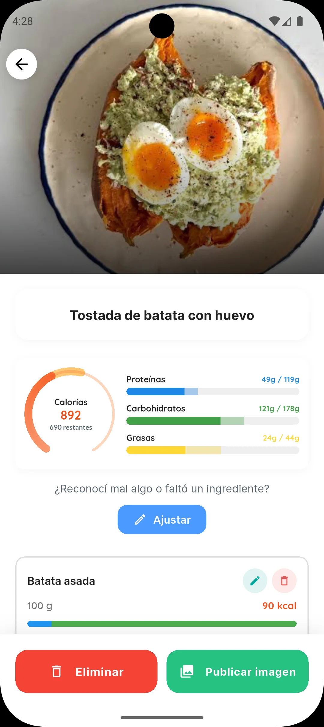 Home de Healthy Fork con macros del día, balance semanal y tendencia de peso.